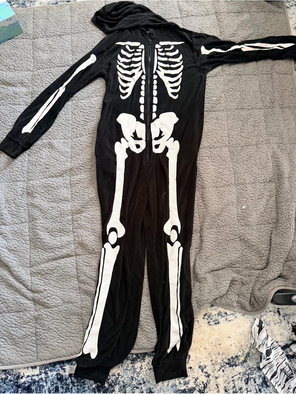 Adult small Black Skeleton One-Piece Jumpsuit - Hooded Pajama Costume